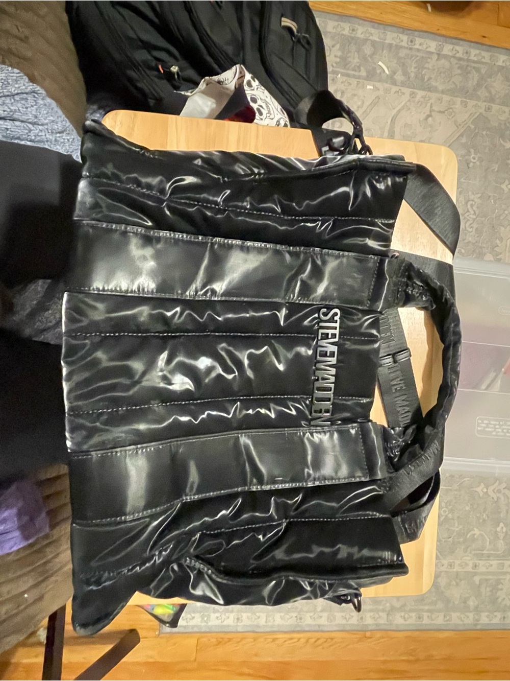Steve Madden Black Quilted Messenger Tote